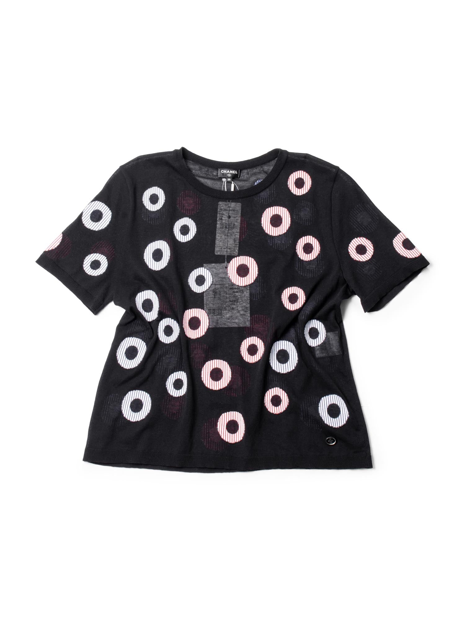 CHANEL La Pausa Cotton Polka Dot Striped Top Black-designer resale
