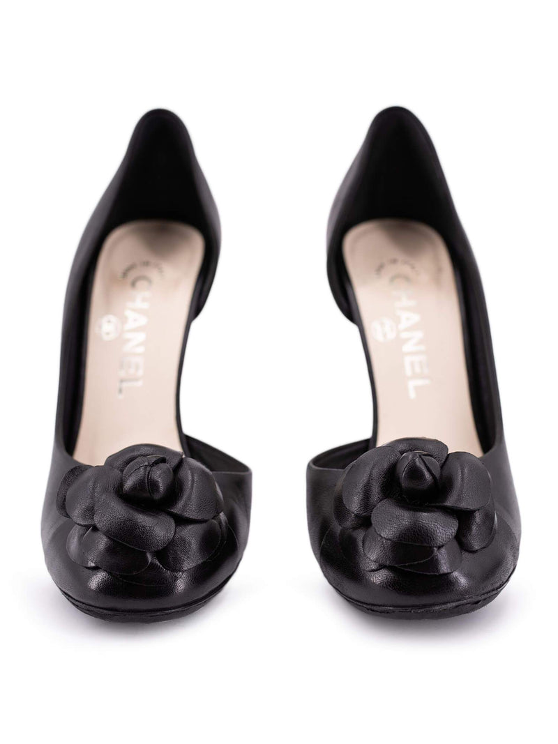 CHANEL Lambskin Camellia Pumps Black-designer resale