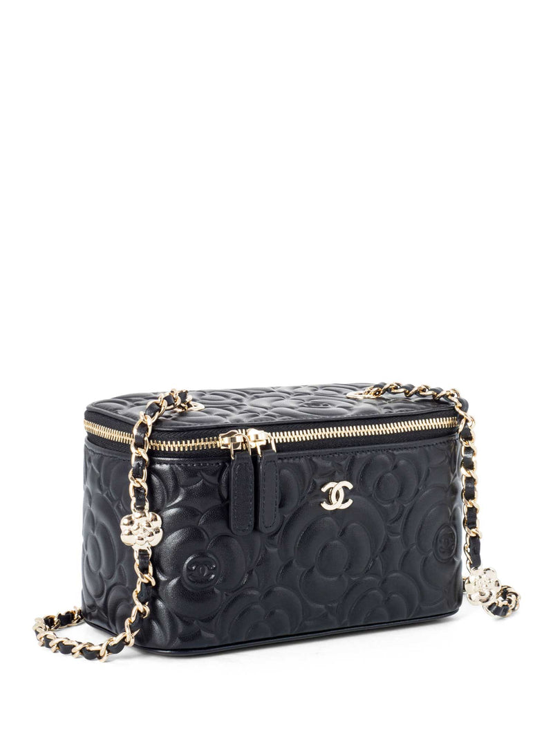 CHANEL Lambskin Camellia Quilted Leather Mini Vanity Messenger Bag Black-designer resale