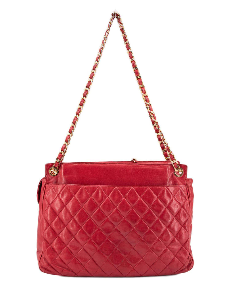 CHANEL Lambskin Quilted CC Shopper Tote Red-designer resale