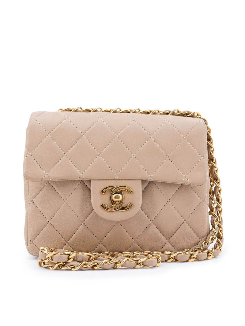 SOLD) 🍞 VINTAGE CHANEL SMALL BEIGE CLASSIC FLAP CF LAMBSKIN BAG