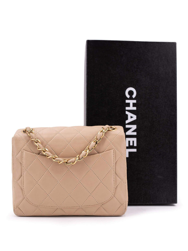 CHANEL Lambskin Quilted Mini Square Flap Beige 1289109
