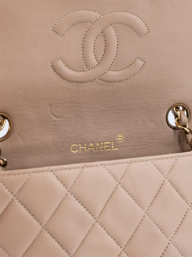 CHANEL Lambskin Quilted Medium Double Flap Beige 1241478