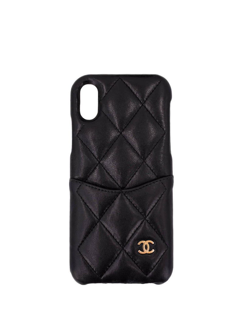 CHANEL Lambskin Quilted iPhone X Case Black-designer resale