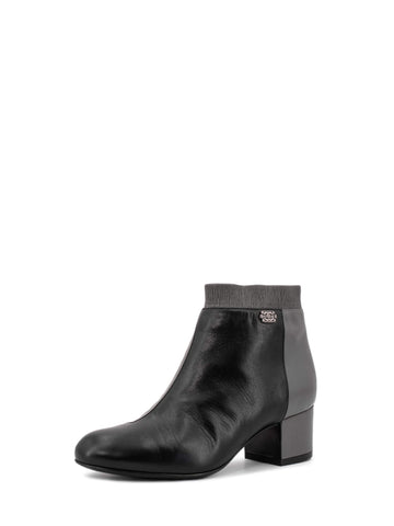 CHANEL Leather CC Logo Cap Toe Two Toned Booties Black Grey-designer resale