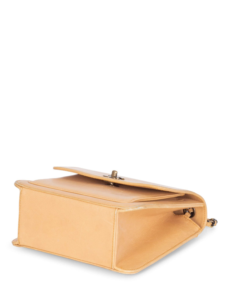 CHANEL Leather CC Logo Flap Messenger Bag Beige-designer resale