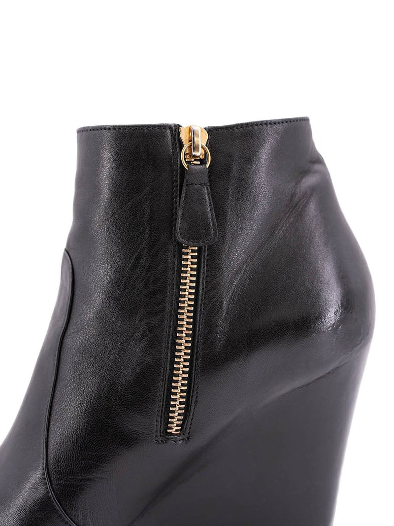 CHANEL Leather CC Logo Gold Toe Wedge Boots Black-designer resale