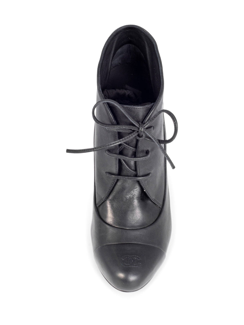 CHANEL Leather CC Logo Platform Ankle Booties Black-designer resale