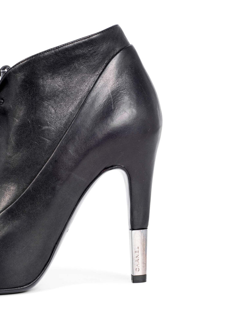 CHANEL Leather CC Logo Platform Ankle Booties Black-designer resale