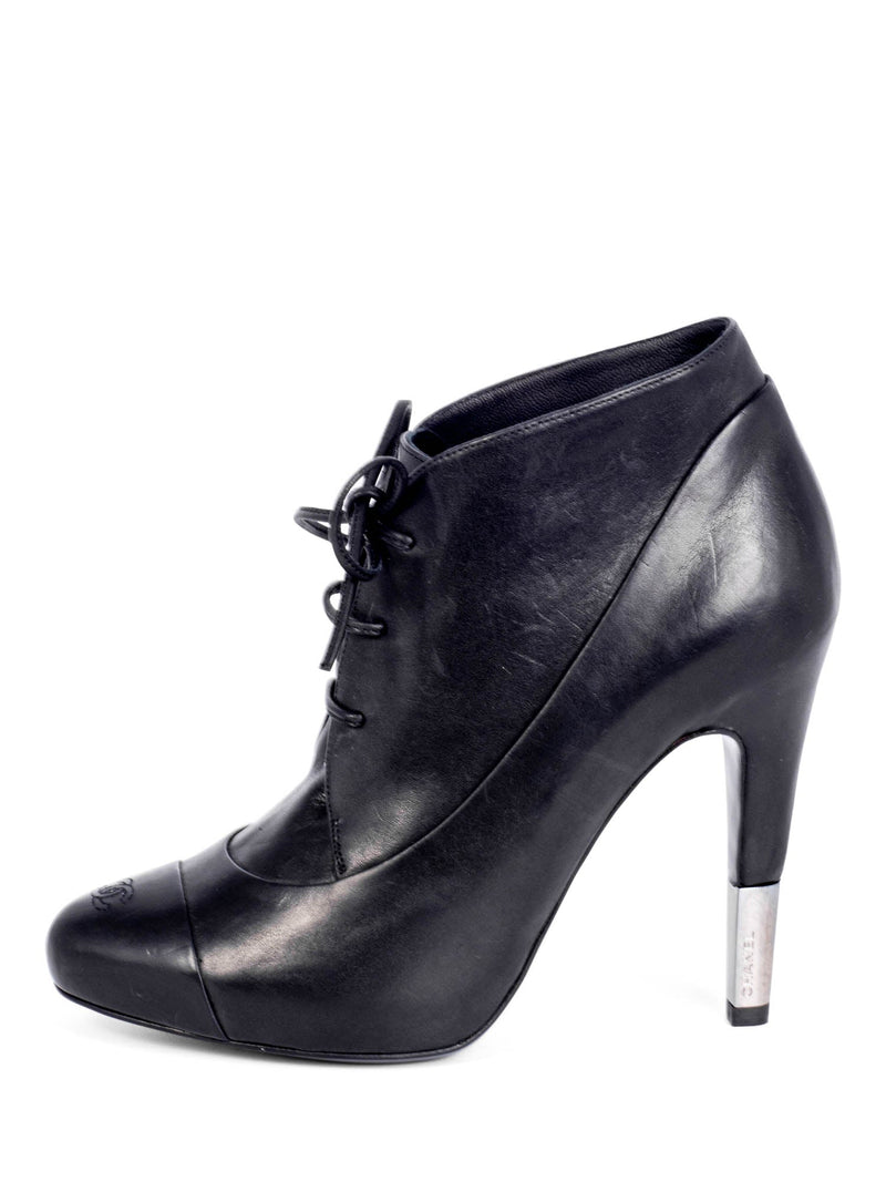 CHANEL Leather CC Logo Platform Ankle Booties Black-designer resale