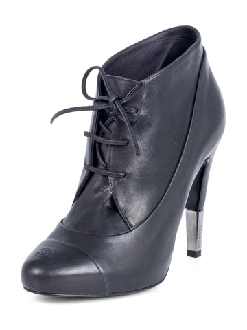 CHANEL Leather CC Logo Platform Ankle Booties Black-designer resale