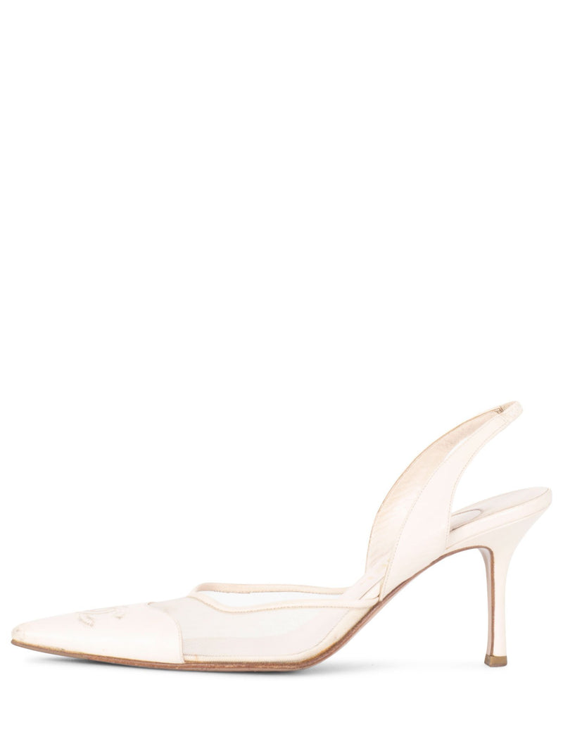 CHANEL Leather CC Logo Slingback Heels Ivory