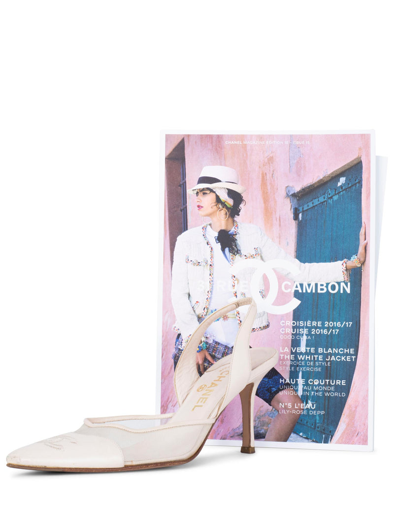 Chanel 23P Mademoiselle Coco Sling White Black Logo Slingback Sandal Heel  37.5