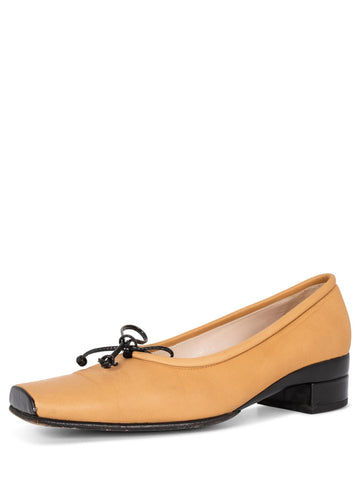 CHANEL Leather CC Logo Square Toe Shoes Beige-designer resale