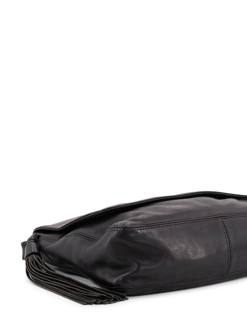 CHANEL Leather CC Logo Tassel Flap Messenger Bag Black-designer resale