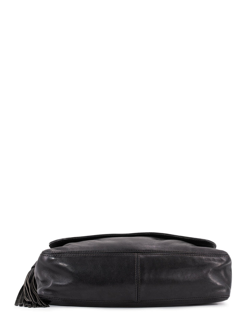 CHANEL Leather CC Logo Tassel Flap Messenger Bag Black-designer resale