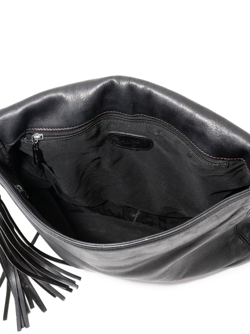 CHANEL Leather CC Logo Tassel Flap Messenger Bag Black-designer resale