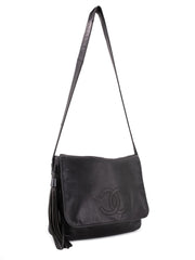 CHANEL Vintage CC Logo Quilted Leather Flap Messenger Bag Black