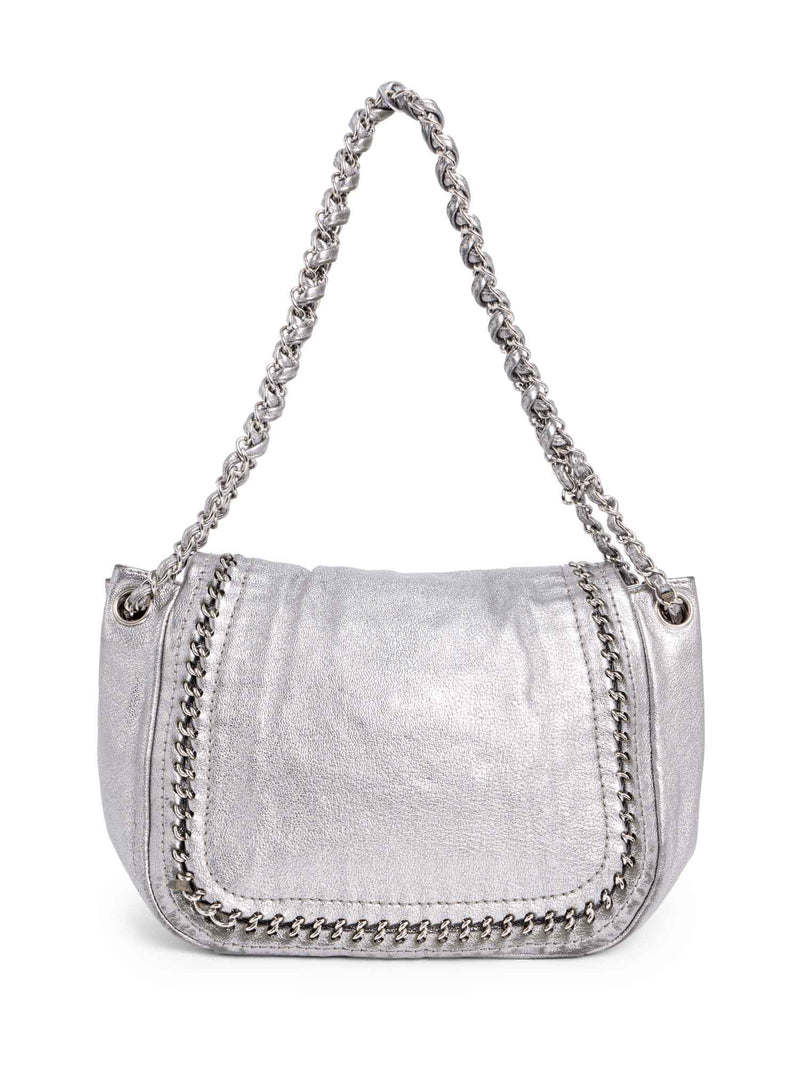 CHANEL Leather Chain Around Flap Bag Silver