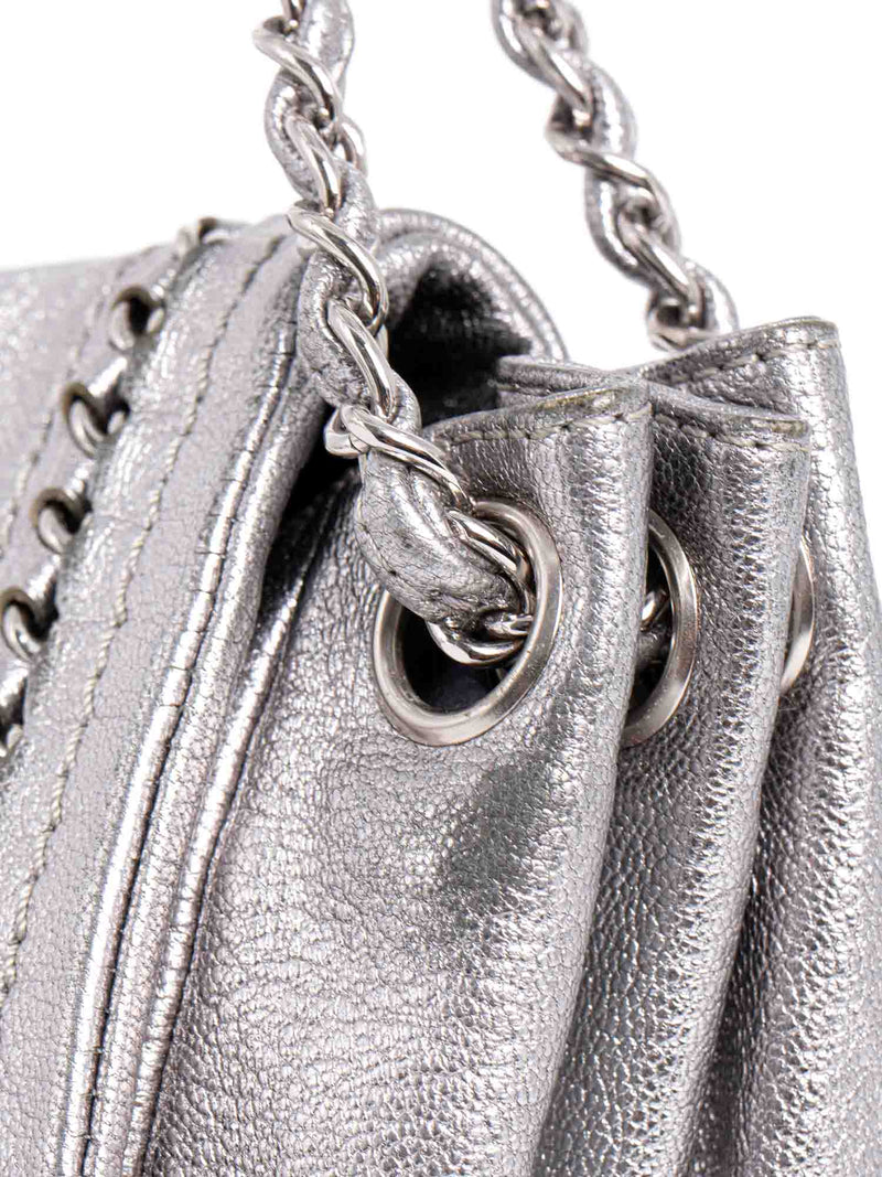 CHANEL Leather Chain Around Flap Bag Silver-designer resale