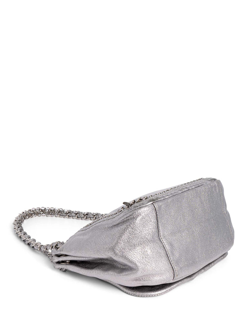 CHANEL Leather Chain Around Flap Bag Silver