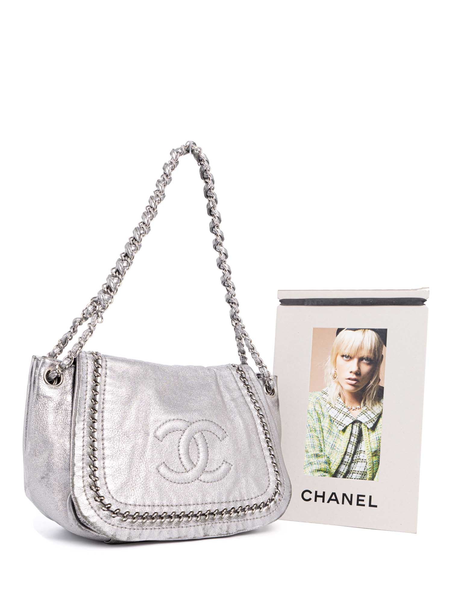 CHANEL Leather Chain Around Flap Bag Silver-designer resale