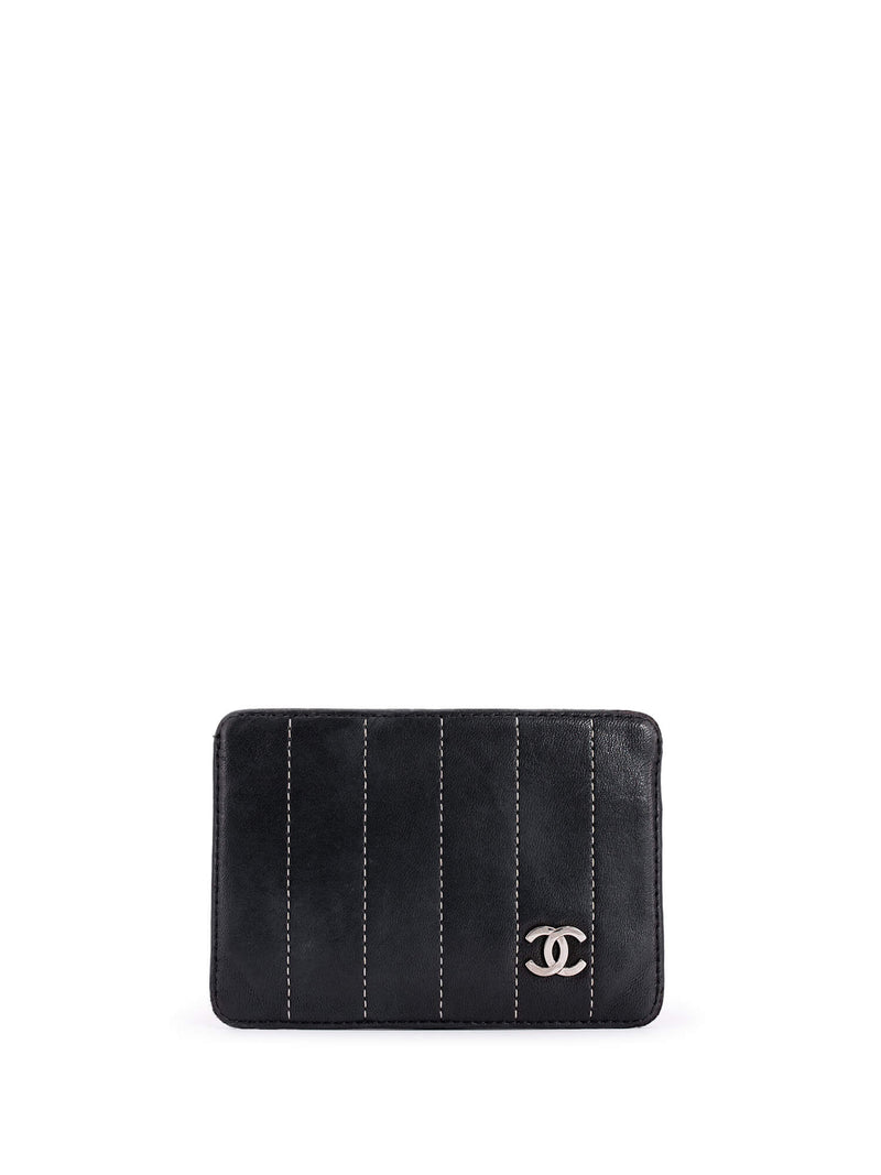 CHANEL Leather Quilted CC Logo Card Holder Wallet Black-designer resale