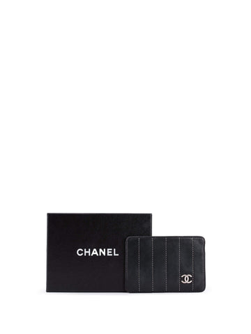 CHANEL Leather Quilted CC Logo Card Holder Wallet Black-designer resale