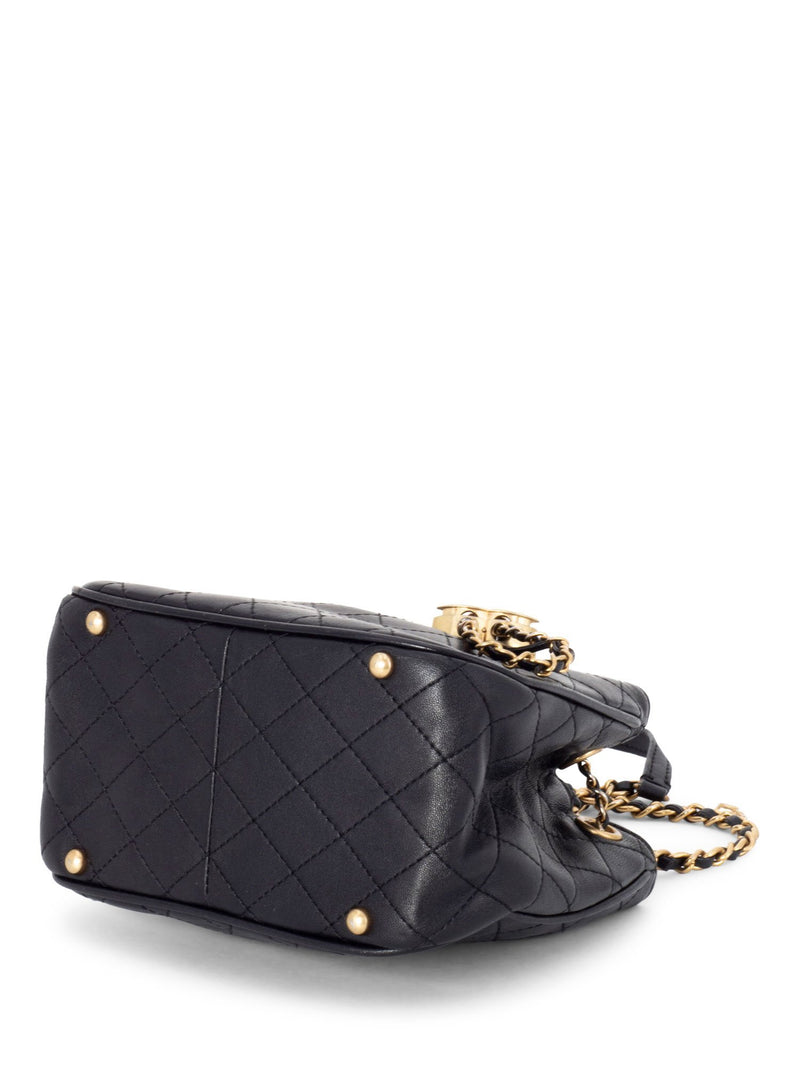 CHANEL Leather Small Egyptian Amulet Drawstring Bucket Bag Black-designer resale