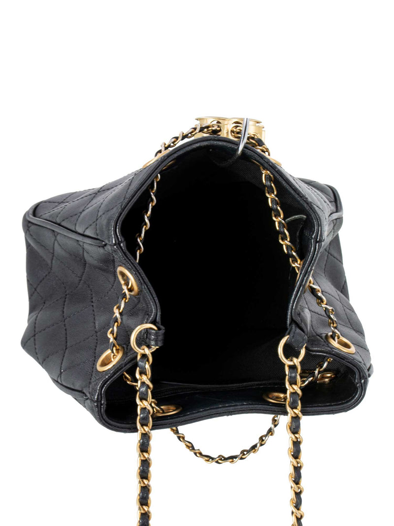 CHANEL Leather Small Egyptian Amulet Drawstring Bucket Bag Black-designer resale