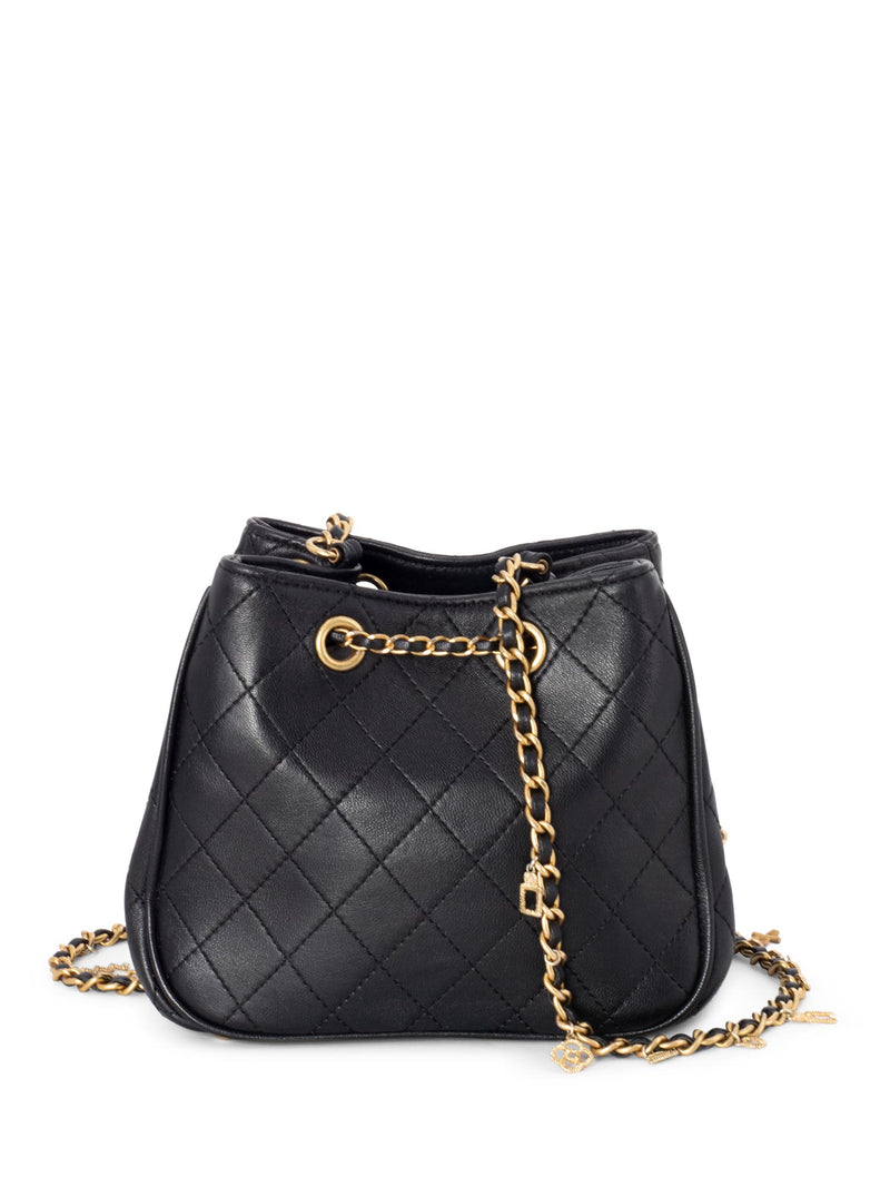 CHANEL Leather Small Egyptian Amulet Drawstring Bucket Bag Black