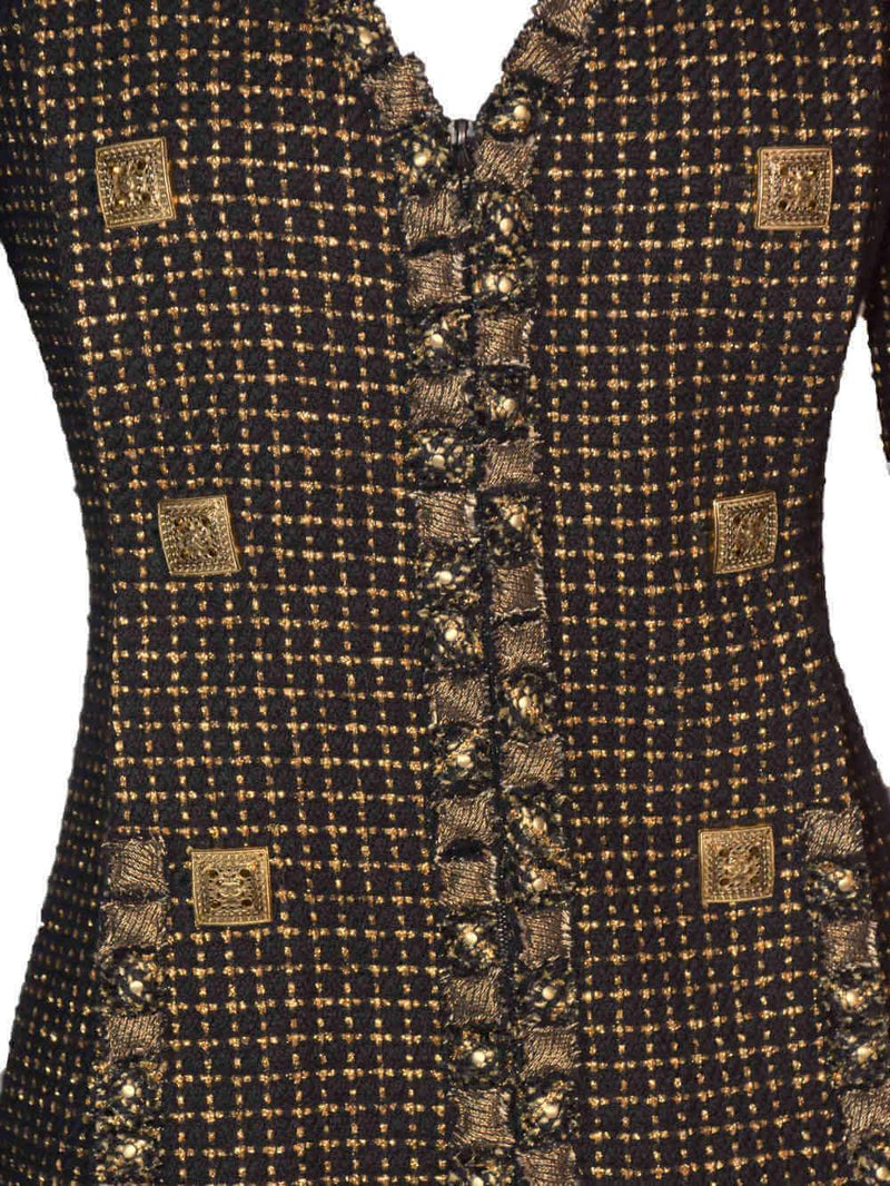 CHANEL Lesage Tweed Fitted Jacket Gold Black-designer resale