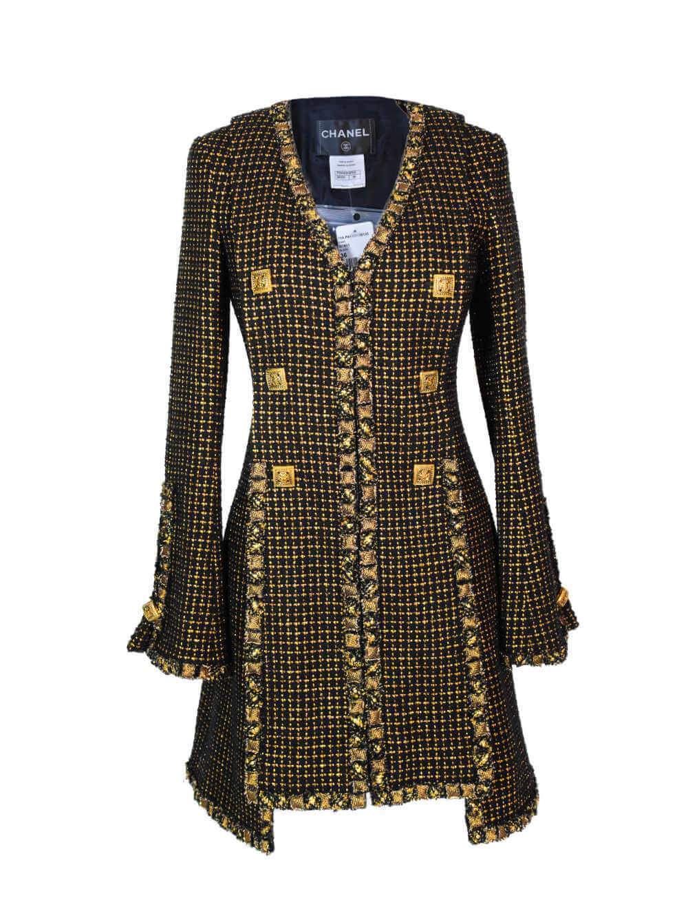 CHANEL Lesage Tweed Fitted Jacket Gold Black-designer resale