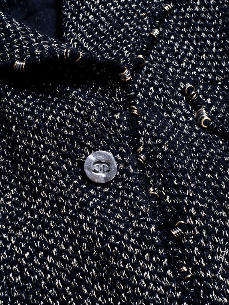 CHANEL Lesage Tweed Fringe Fitted Belted Jacket Gold Black-designer resale