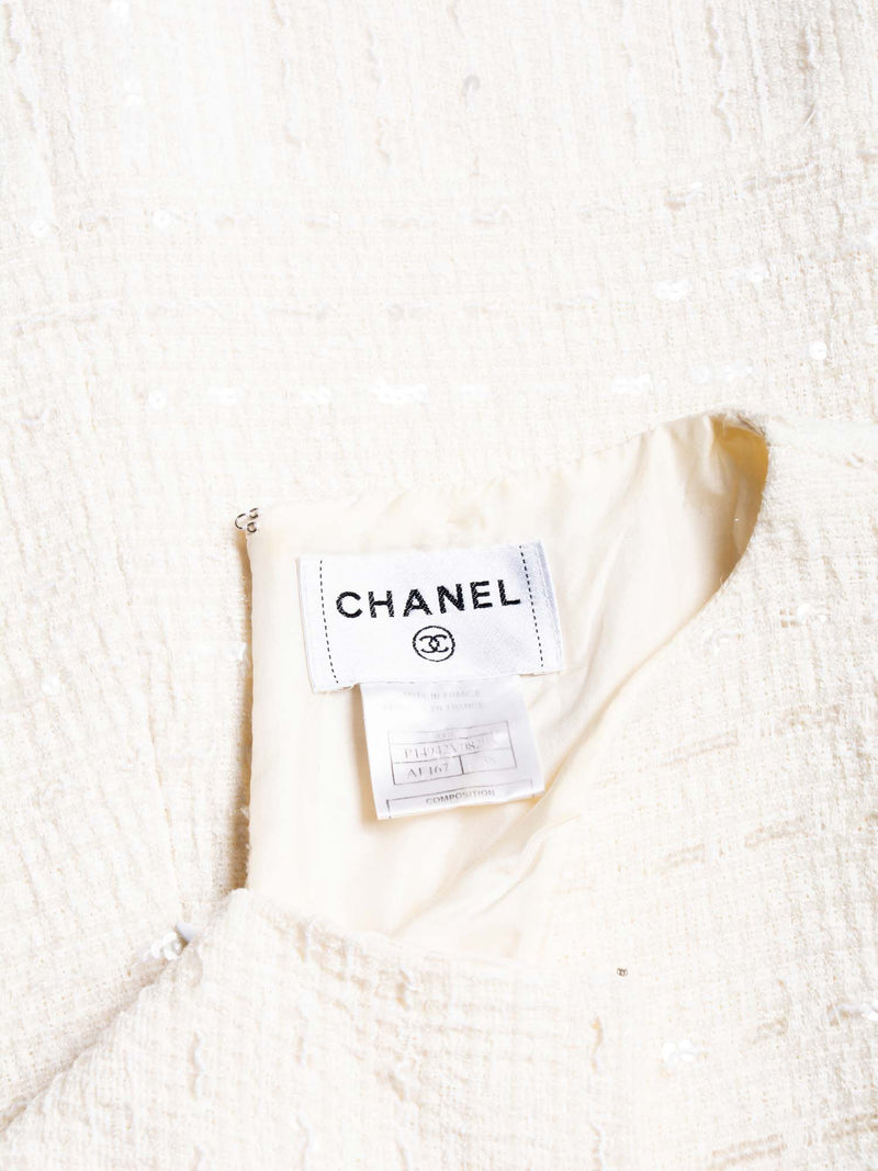 CHANEL Lesage Tweed Sequin Midi Dress Ivory-designer resale