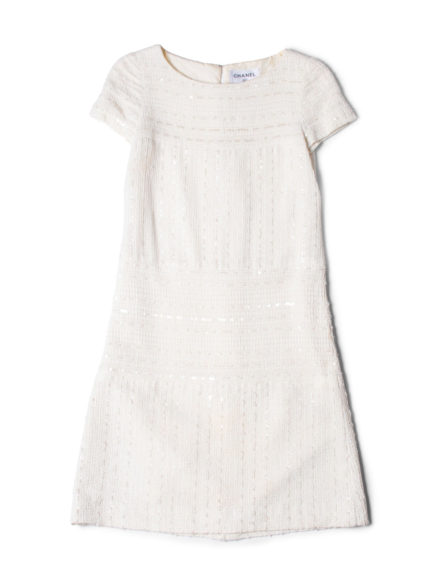 CHANEL Lesage Tweed Sequin Midi Dress Ivory-designer resale
