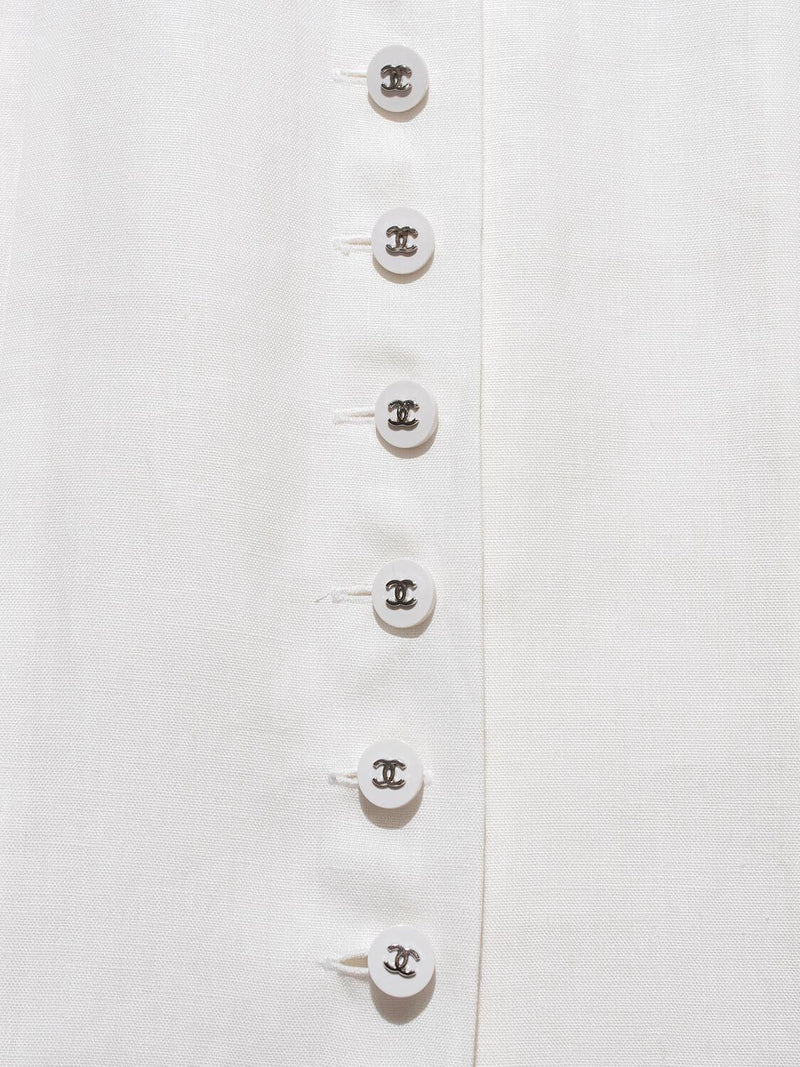 CHANEL Linen Button Down Dress White-designer resale