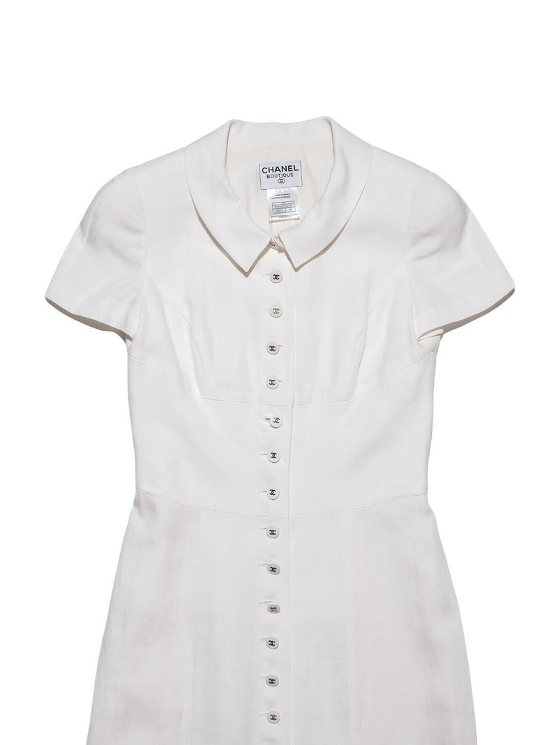 CHANEL Linen Button Down Dress White