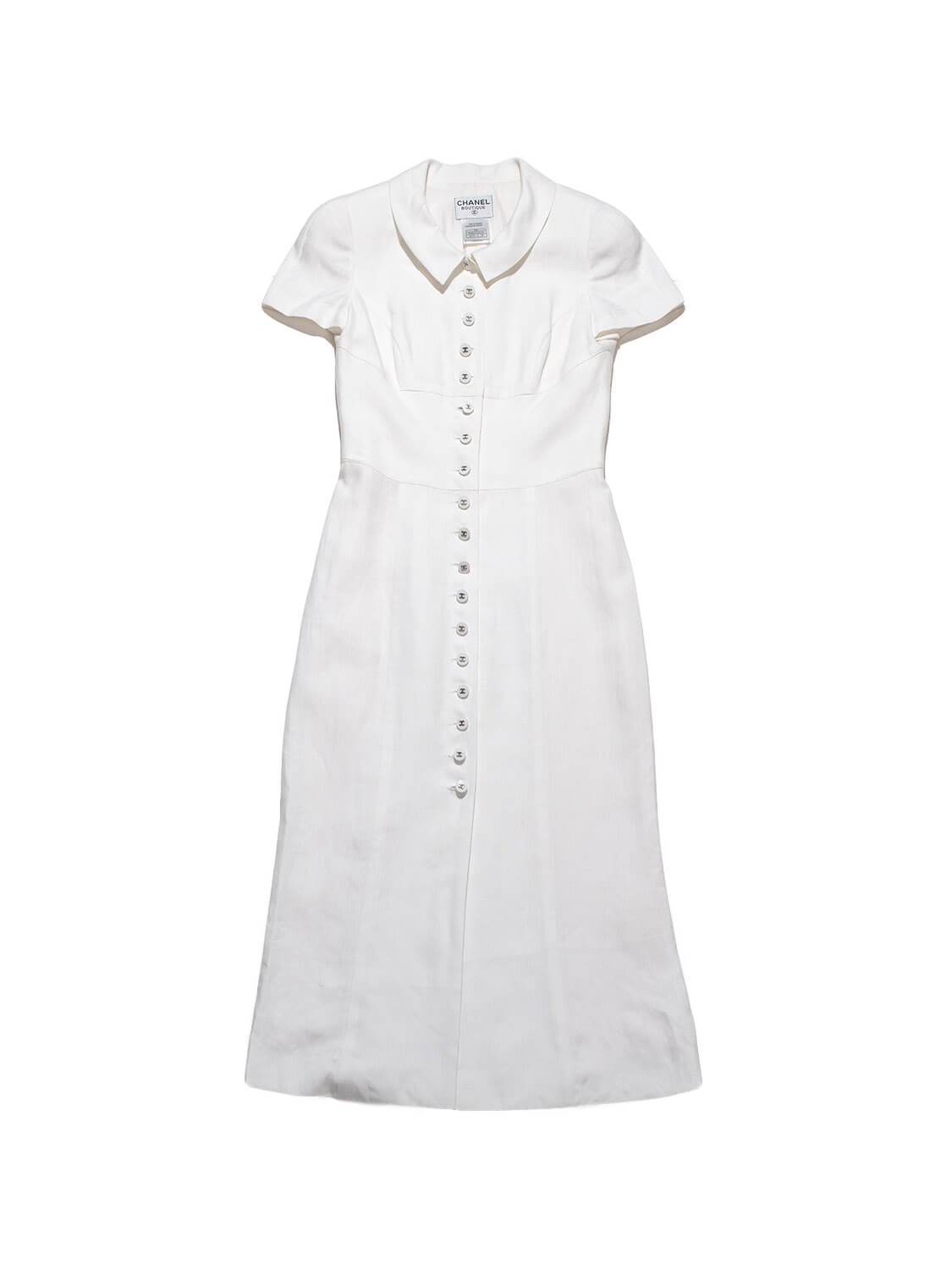 CHANEL Linen Button Down Dress White-designer resale