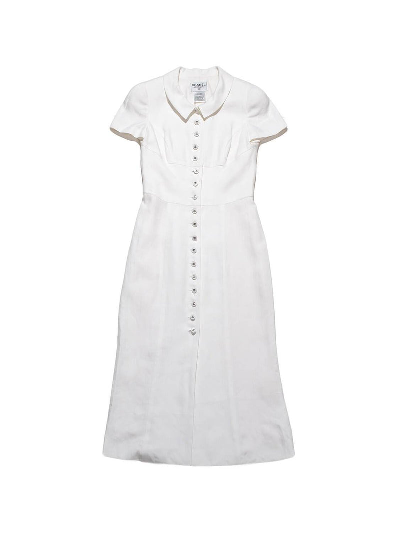 CHANEL Linen Button Down Dress White CHANEL Linen Button Down Dress White