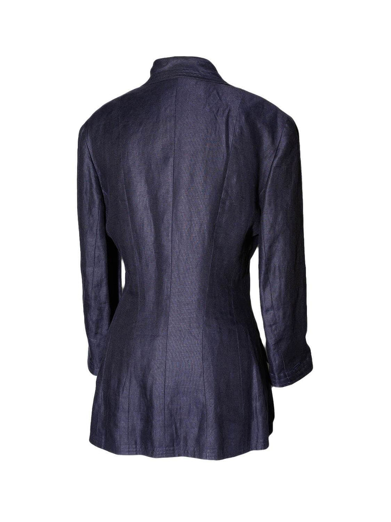 CHANEL Linen CC Logo Fitted Jacket Blue-designer resale