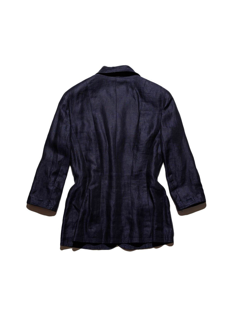 CHANEL Linen CC Logo Fitted Jacket Blue-designer resale