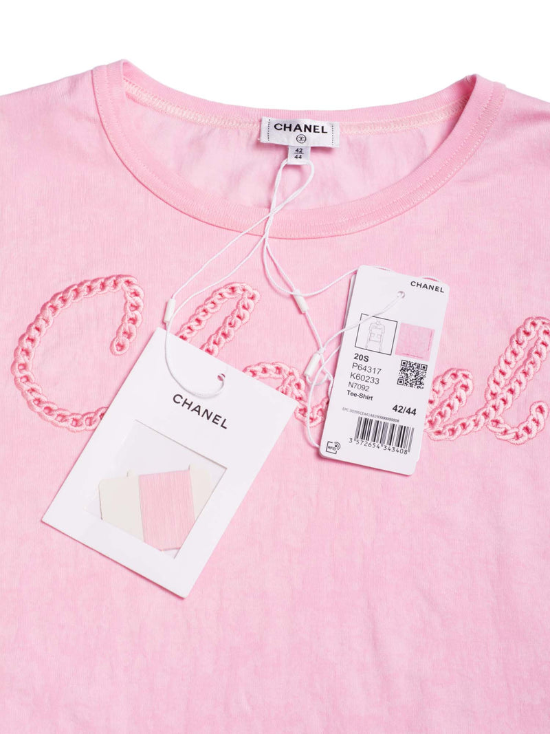 CHANEL Logo Cotton Embroidered Tie-Dye T-Shirt Pink-designer resale