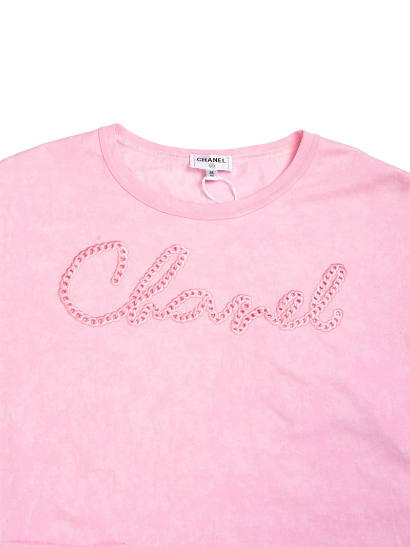 CHANEL Logo Cotton Embroidered Tie-Dye T-Shirt Pink