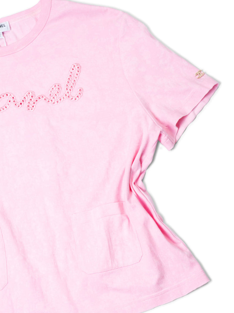 CHANEL Logo Cotton Embroidered Tie-Dye T-Shirt Pink-designer resale