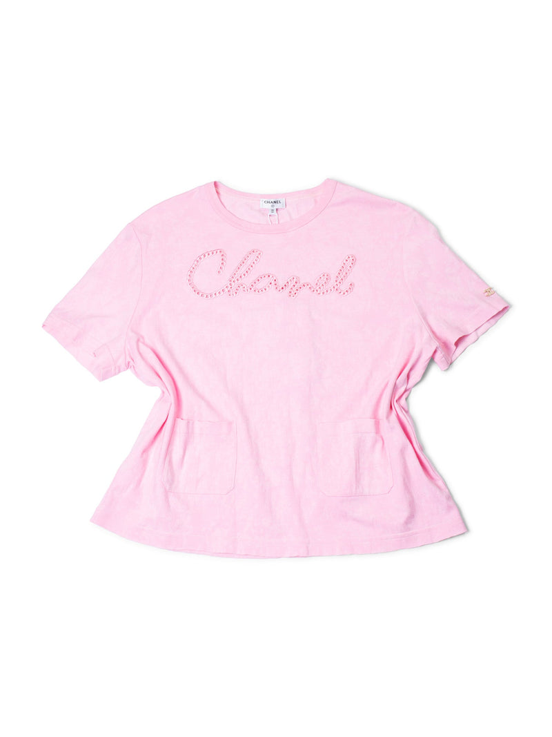 CHANEL Logo Cotton Embroidered Tie-Dye T-Shirt Pink