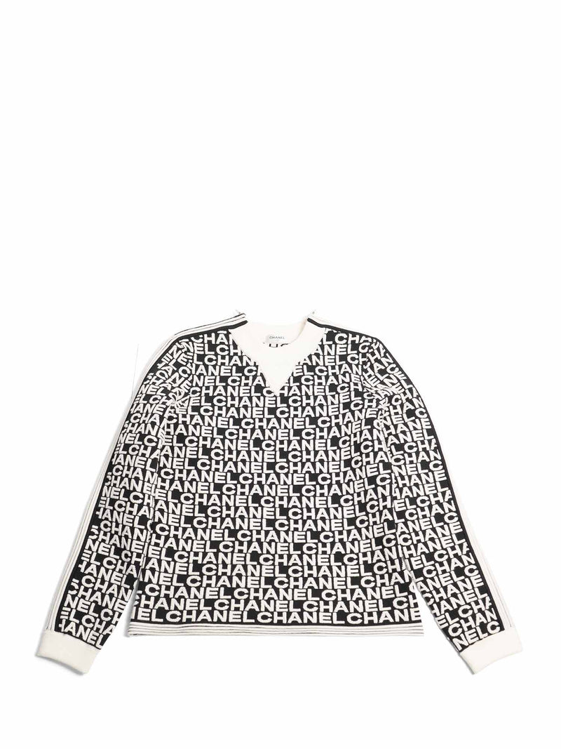 CHANEL Logo Knit Zipper Sweater Black White-designer resale
