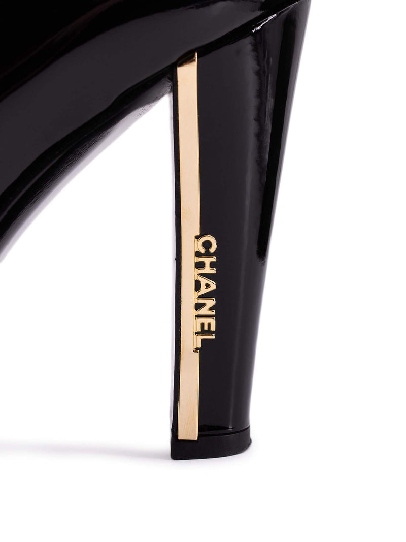 CHANEL Logo Patent Leather Pumps Black-designer resale