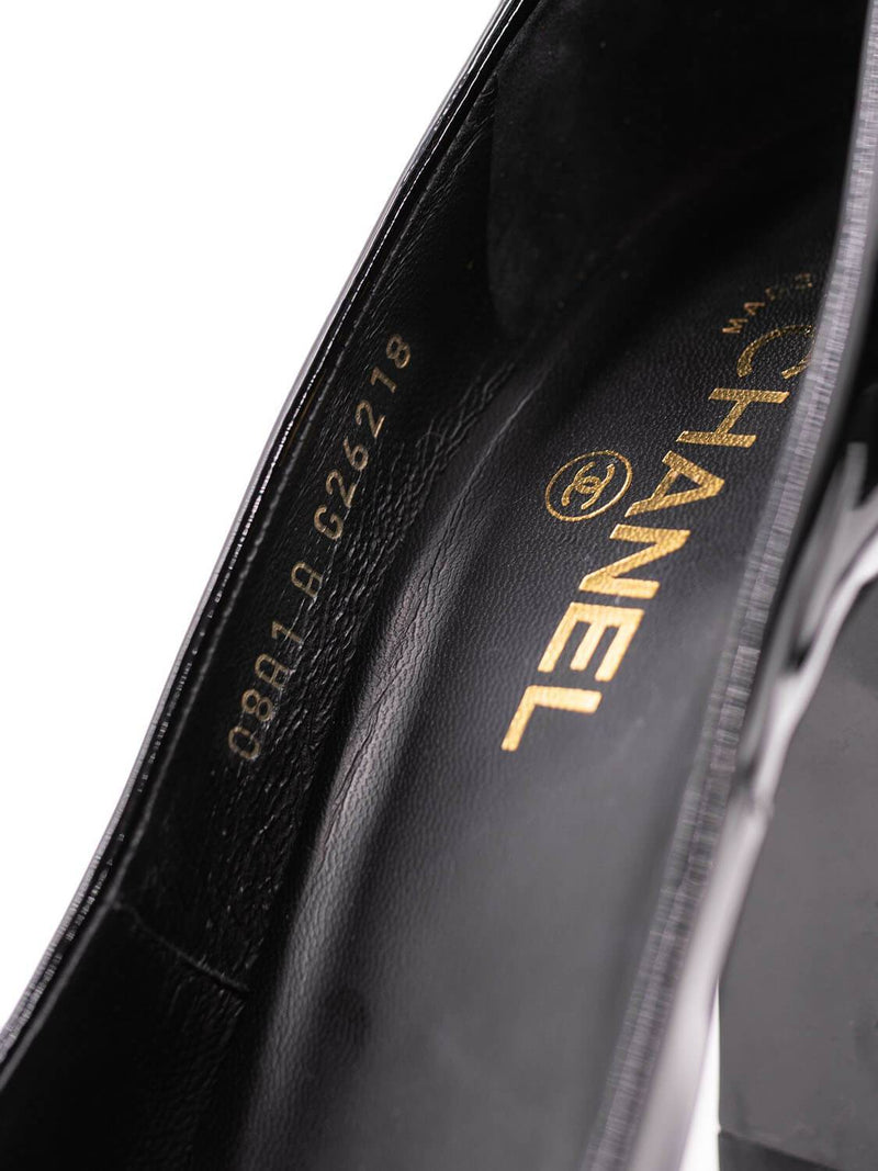 CHANEL Logo Patent Leather Pumps Black-designer resale