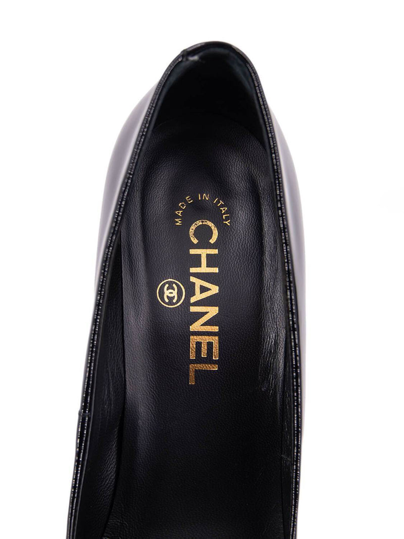 CHANEL Logo Patent Leather Pumps Black-designer resale